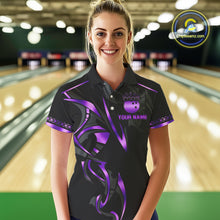 Load image into Gallery viewer, Black and Purple crown Bowling ball Polo, Quarter Zip Shirts for Women Custom Bowling Team jerseys NQS10046
