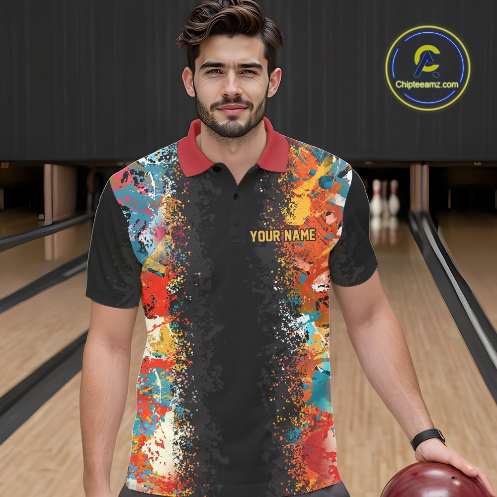 Colorful bowling jerseys Bowling Polo, 1/4 Zip Shirt for Men Custom Bowling Team shirts for bowlers NQS10566