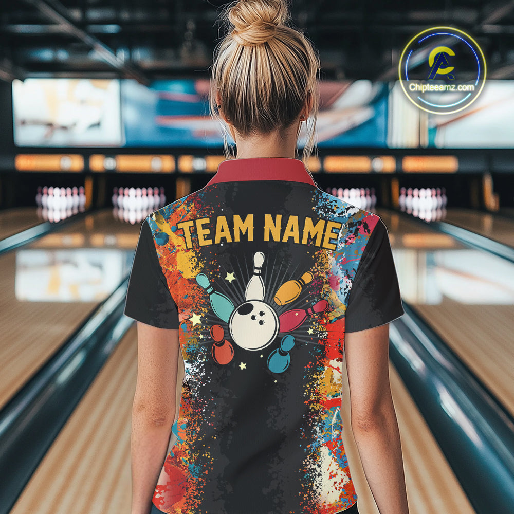 Colorful bowling jerseys Bowling Shirts for Women Custom Retro Bowling Team shirts for bowlers NQS10566