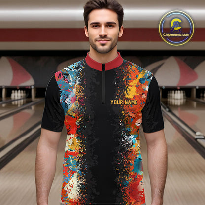 Colorful bowling jerseys Bowling Polo, 1/4 Zip Shirt for Men Custom Bowling Team shirts for bowlers NQS10566