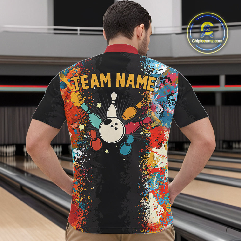 Colorful bowling jerseys Bowling Polo, 1/4 Zip Shirt for Men Custom Bowling Team shirts for bowlers NQS10566