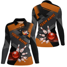 Load image into Gallery viewer, Bowling polo, Quarter zip Shirts for women Custom Bowling Team League Jersey, gift for bowler | Orange NQS7968