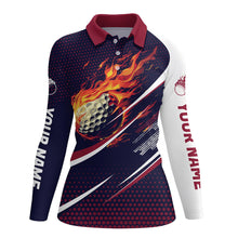 Load image into Gallery viewer, Navy and pink pattern Flame Golf ball custom Womens golf polo shirts, ladies's golf outfits NQS8170