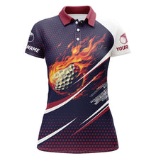 Load image into Gallery viewer, Navy and pink pattern Flame Golf ball custom Womens golf polo shirts, ladies's golf outfits NQS8170