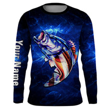 Load image into Gallery viewer, American flag Largemouth Bass Fishing blue galaxy background Custom name UV protection fishing shirts NQS782