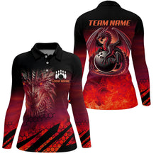 Load image into Gallery viewer, Black And Red Custom Dragon Flame Bowling Shirts For Women, Dragon Fire Bowling Team Shirts NQS8384