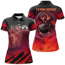 Load image into Gallery viewer, Black And Red Custom Dragon Flame Bowling Shirts For Women, Dragon Fire Bowling Team Shirts NQS8384