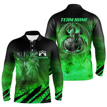 Load image into Gallery viewer, Black And Green Custom Dragon Flame Bowling Shirts For Men, Dragon Fire Bowling Team Shirts NQS8385