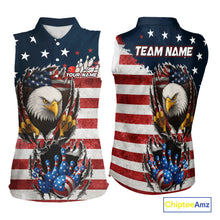 Load image into Gallery viewer, Vintage American Flag Eagle Bowling Sleeveless Polo Shirt Custom Patriotic Team Bowling Jersey NQS10569