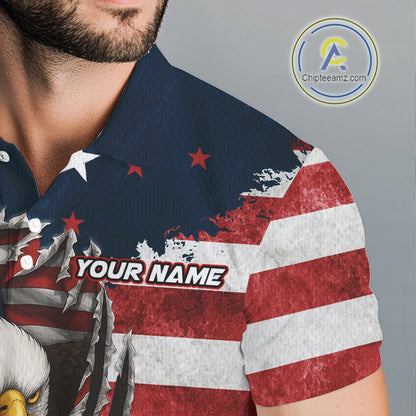 Vintage American Flag Eagle Mens golf polo shirts Custom Patriotic Team Golf top for men NQS10570