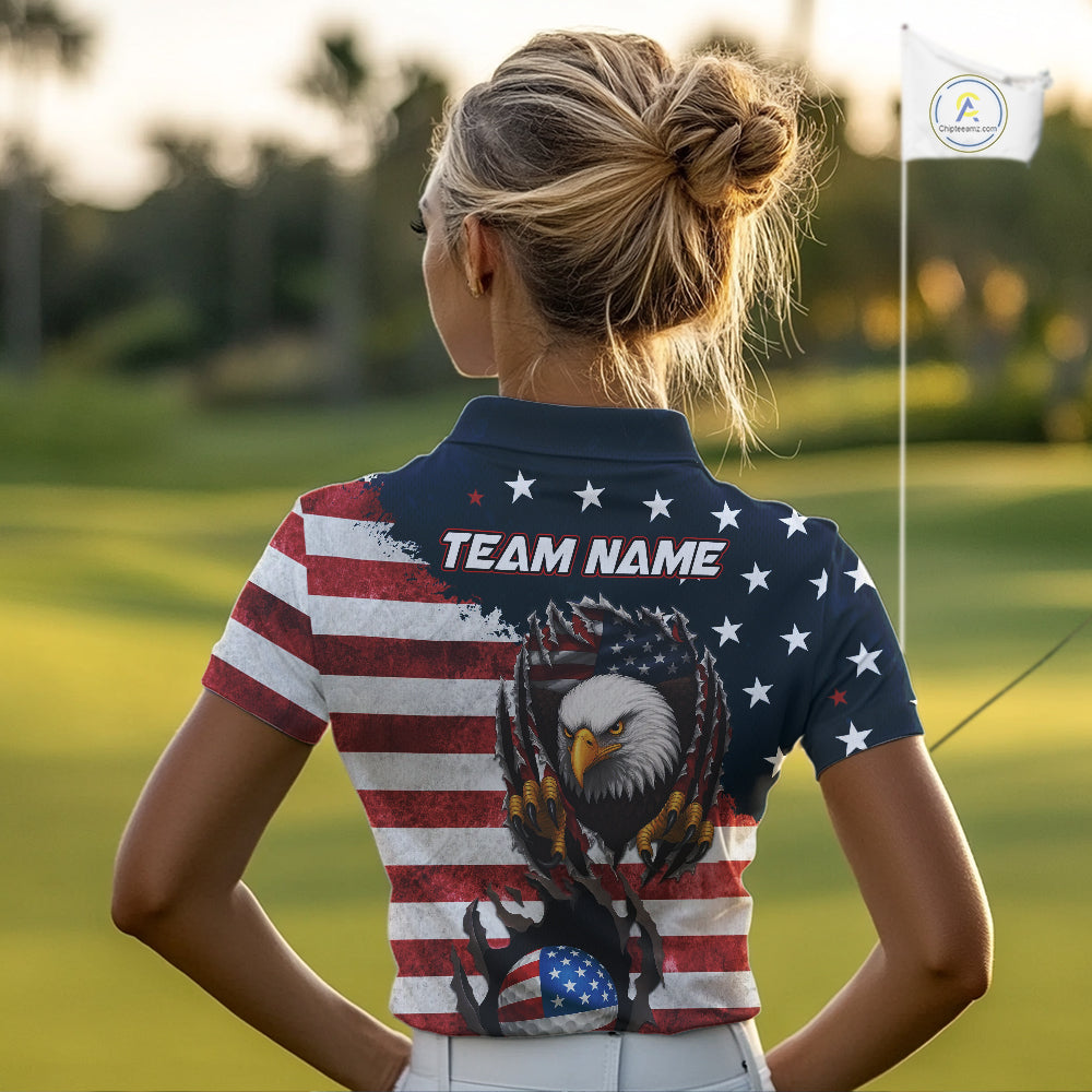 Vintage American Flag Eagle Womens golf polo shirts Custom Patriotic Team Golf top for ladies NQS10570