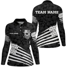 Load image into Gallery viewer, Black and White Golf camo American flag Women golf polo shirts custom patriotic golf shirts for women NQS8594