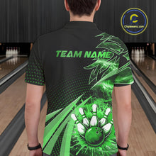 Load image into Gallery viewer, Black and Green Bowling Polo, Quarter zip shirts For Men Custom Team Bowling Jersey, Gift For Bowlers NQS10787