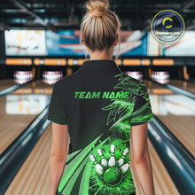 Load image into Gallery viewer, Black and Green Bowling Polo, 1/4 zip shirts For Women Custom Team Bowling Jerseys, Gift For Bowlers NQS10787