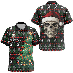 Funny Ugly Christmas pattern Santa Skull Kid Golf Polo Shirts Custom Xmas Golf Gifts For Kid NQS9082