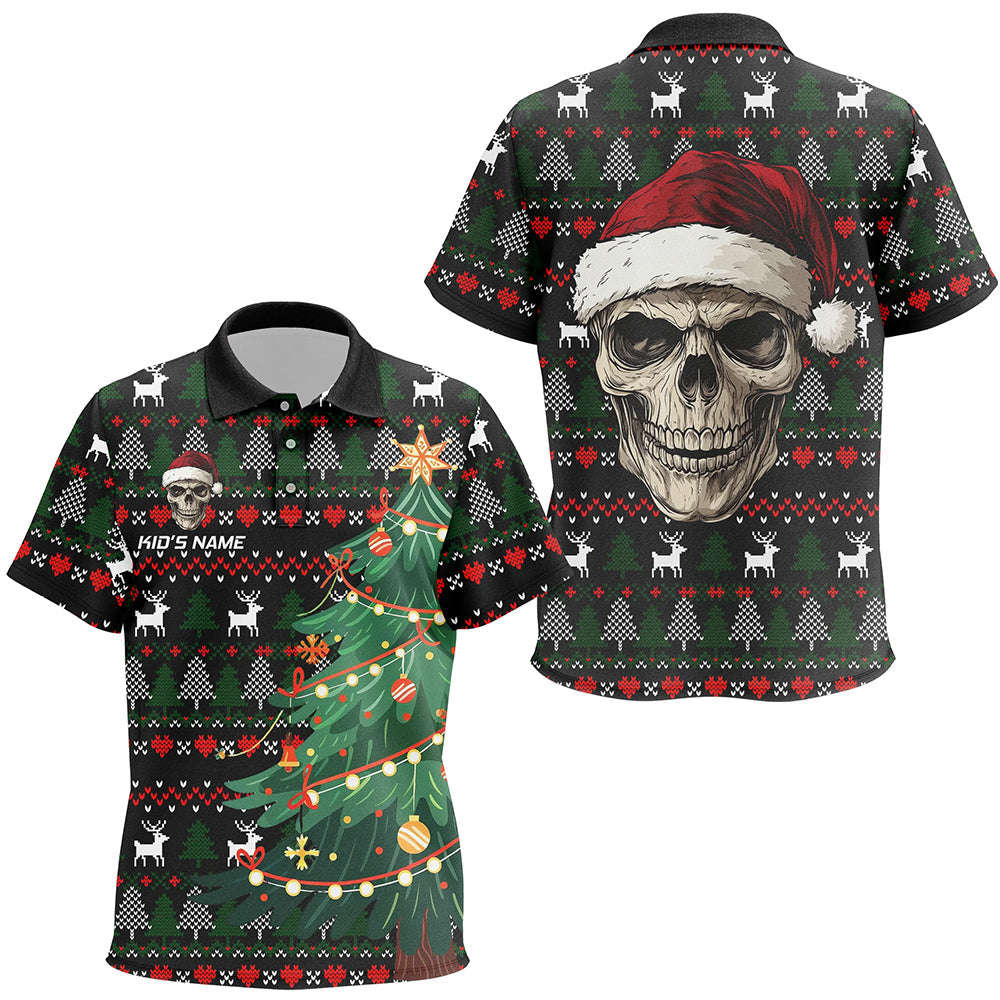 Funny Ugly Christmas pattern Santa Skull Kid Golf Polo Shirts Custom Xmas Golf Gifts For Kid NQS9082