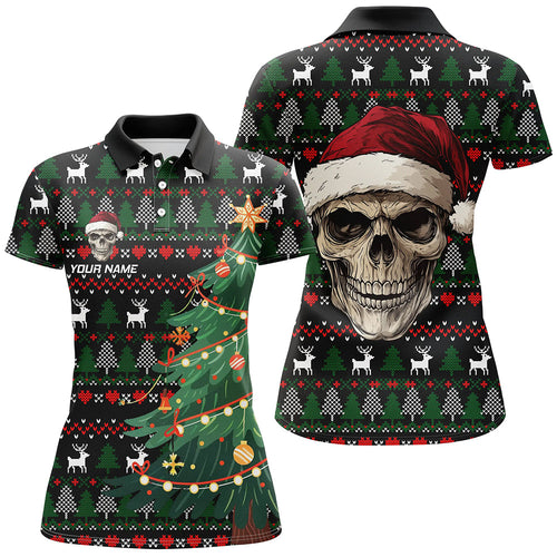 Funny Ugly Christmas pattern Santa Skull Womens Golf Polo Shirts  Custom Xmas Gifts For Women NQS9082