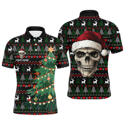 Funny Ugly Christmas pattern Santa Skull Mens Golf Polo Shirts  Custom Xmas Gifts For Men NQS9082