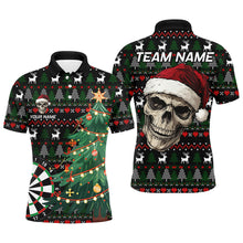 Load image into Gallery viewer, Funny Ugly Christmas pattern Santa Skull Dart Polo, Quarter Zip Shirt For Men Custom Xmas Dart Gifts NQS9083