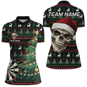 Funny Ugly Christmas pattern Santa Skull Dart Polo, Quarter Zip Shirt For Women Custom Xmas Dart Gifts NQS9083