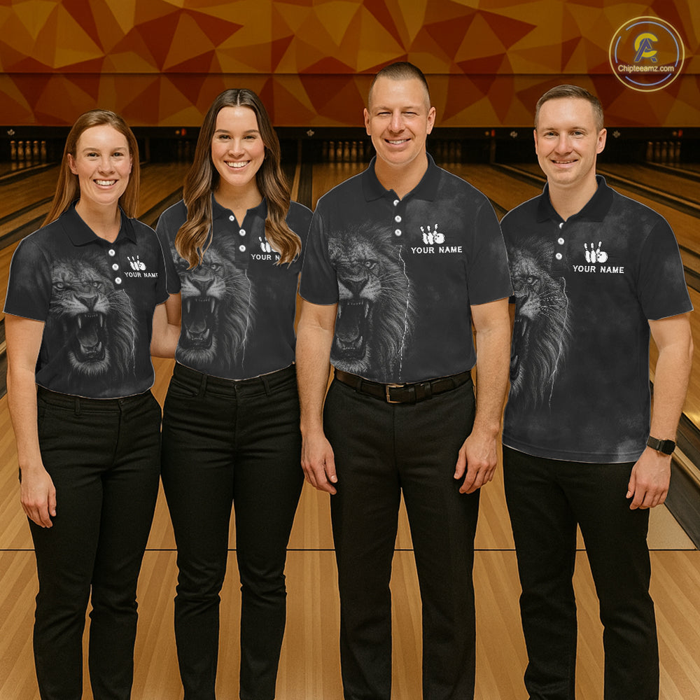 Lightning Thunder Smoke Lion Bowling Polo, 1/4 Zip Shirts For Women Custom Lion Team Bowling Jerseys NQS11162