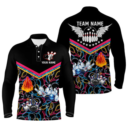 Multicolor black personalized bowling shirt for men – custom name design side view