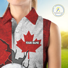 Load image into Gallery viewer, Vintage Canadian Flag broken golf ball Women Sleeveless polos Custom patriotic Ladies Golf attire NQS10050
