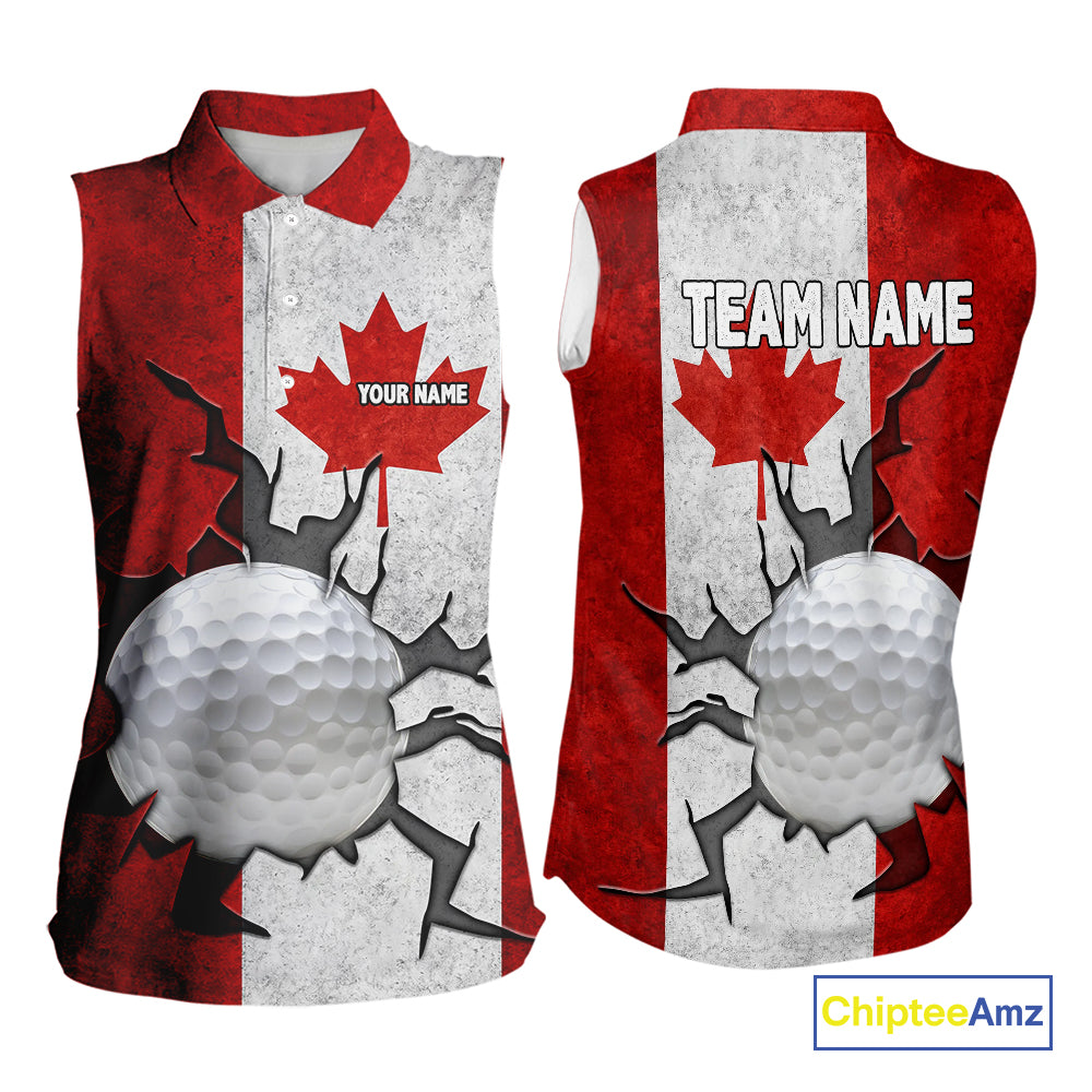 Vintage Canadian Flag broken golf ball Women Sleeveless polos Custom patriotic Ladies Golf attire NQS10050