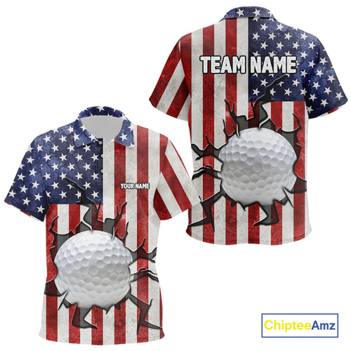 Vintage American Flag broken golf ball Kid Golf polo shirts Custom patriotic Golf attire For Kid NQS10051