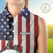 Load image into Gallery viewer, Vintage American Flag broken golf ball Women Sleeveless polos Custom patriotic Ladies Golf attire NQS10051