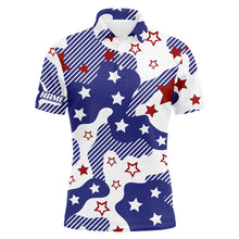 Load image into Gallery viewer, Mens golf polo shirts red white and blue star pattern custom golf shirt for mens, golfing gifts NQS5846