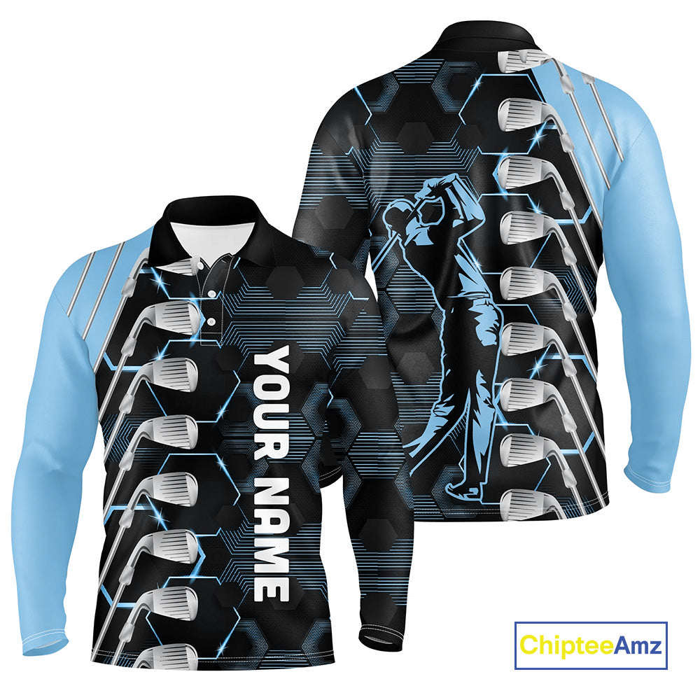 Blue and Black golf clubs Mens golf polo shirts custom name golf outfit men, personalized golf gifts NQS10212