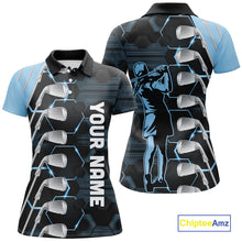 Load image into Gallery viewer, Blue and Black golf clubs Women golf polo shirts custom golf outfit ladies, personalized golf gifts NQS10212