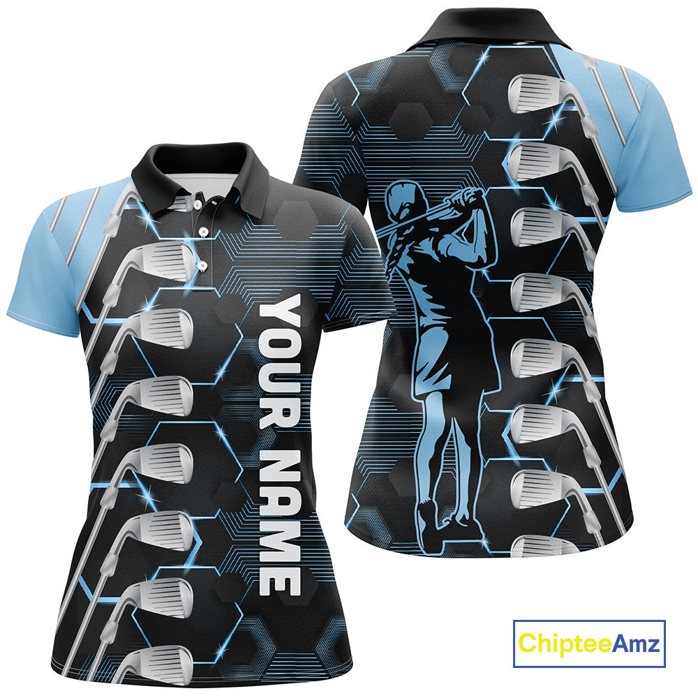 Blue and Black golf clubs Women golf polo shirts custom golf outfit ladies, personalized golf gifts NQS10212