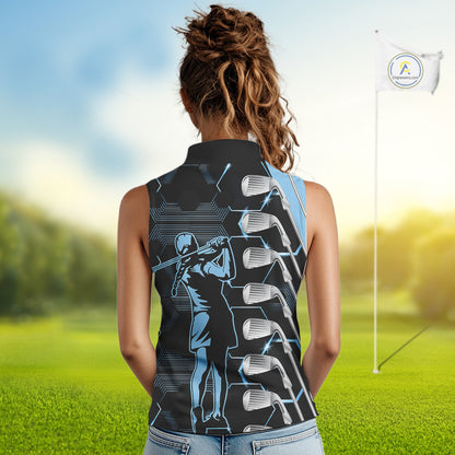 Blue and Black golf clubs Women sleeveless polos custom golf outfit ladies, personalized golf gifts NQS10212