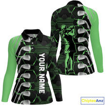 Load image into Gallery viewer, Green and Black golf clubs Women golf polo shirts custom golf outfit ladies, personalized golf gifts NQS10213