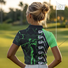 Load image into Gallery viewer, Green and Black golf clubs Women golf polo shirts custom golf outfit ladies, personalized golf gifts NQS10213