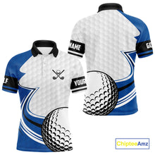 Load image into Gallery viewer, Blue &amp; white golf ball short sleeve, long sleeve golf polo shirts custom name golf gifts for men NQS10214