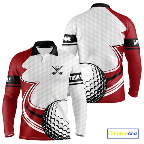 Red & white golf ball short sleeve, long sleeve golf polo shirts custom name golf gifts for men NQS10215