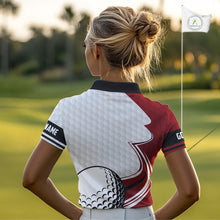 Load image into Gallery viewer, Red &amp; white golf ball short sleeve, long sleeve golf polo shirts custom name golf gifts for Women NQS10215