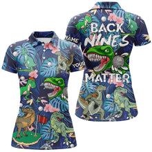 Load image into Gallery viewer, Funny Women golf polo shirt custom blue tropical flower Dinosaur pattern golf shirts back nines matter NQS6058