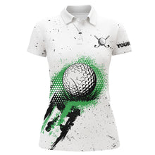 Load image into Gallery viewer, White Grunge Pattern Women golf polo shirts custom vintage green golf attire for ladies, golfer gifts NQS8399