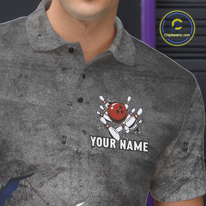Gray Grunge Texas Flag Bowling Polo, Quarter Zip shirt for men Custom patriotic Team bowling jersey NQS10579