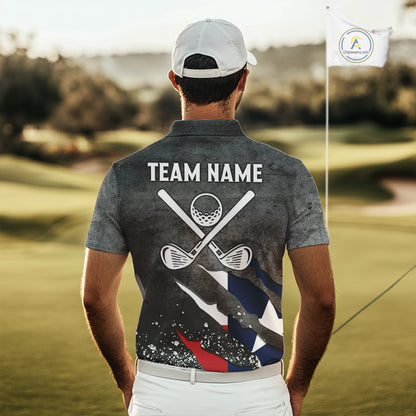 Gray Grunge Texas Flag Mens golf polo shirts Custom patriotic Golf attire for men NQS10580
