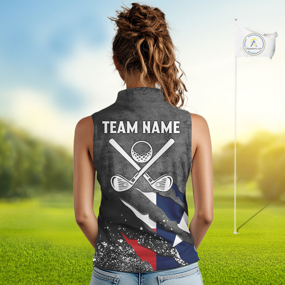 Gray Grunge Texas Flag Women's Sleeveless Polo Shirt Custom patriotic Golf attire for ladies NQS10580