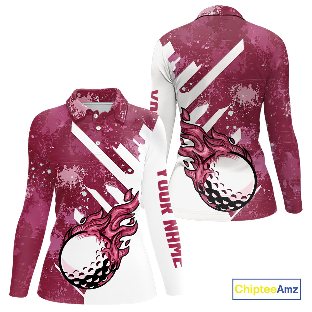 Pink and white golf ball flame Women golf polo shirts custom team golf shirts, ladies golf clothing NQS10977
