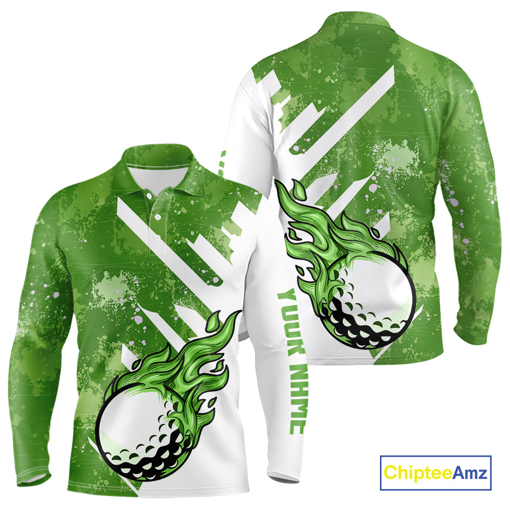Green and white golf ball flame Men golf polo shirts custom team golf shirts, mens golf clothing NQS10978