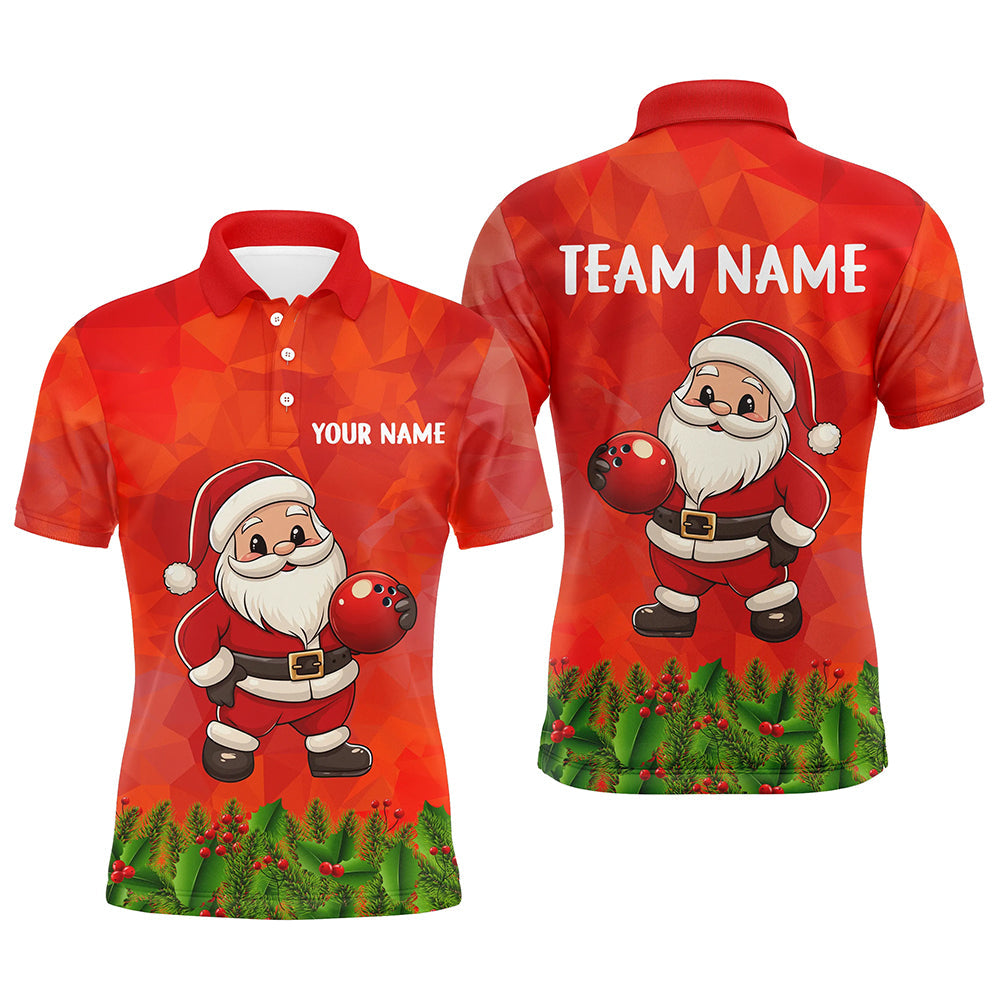 Personalized Funny Santa Christmas Bowling Shirts For Men, Christmas Bowling Shirts Team Uniform | Red NQS9095