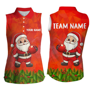 Personalized Funny Santa Christmas Bowling sleeveless polo Shirt, Christmas Bowling Team Uniform | Red NQS9095