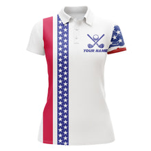 Load image into Gallery viewer, Red, white and blue American Flag Womens Golf Polo Shirts Custom Patriotic Golf shirt For Women NQS9098